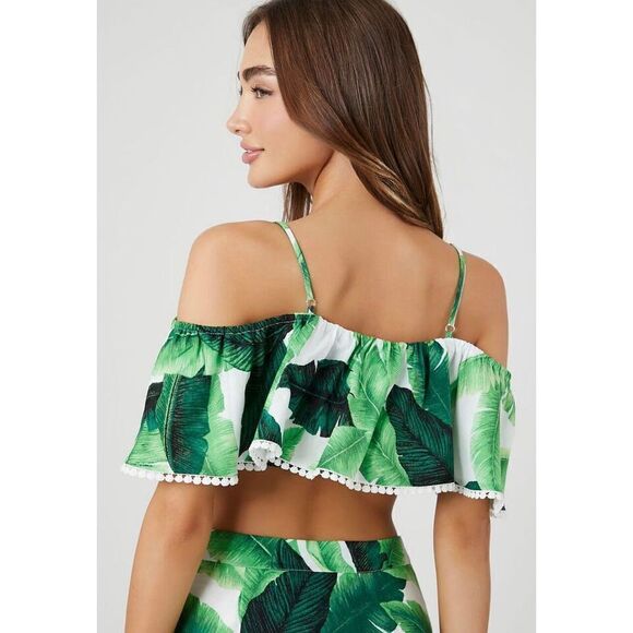 ❤️Forever 21 Open-Shoulder Tropical Leaf Cami Size Medium - Picture 2 of 4
